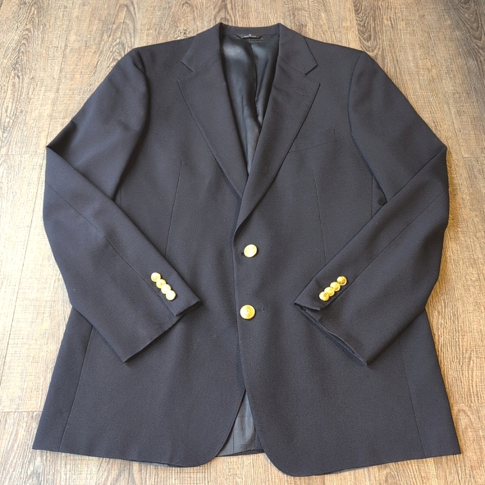 Ralph Lauren Polo University Club Mens 42 44 Wool Silk Blazer Gold Buttons Union